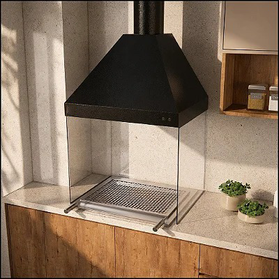 Churrasqueira Leme Gourmet compacta instalada em cozinha planejada